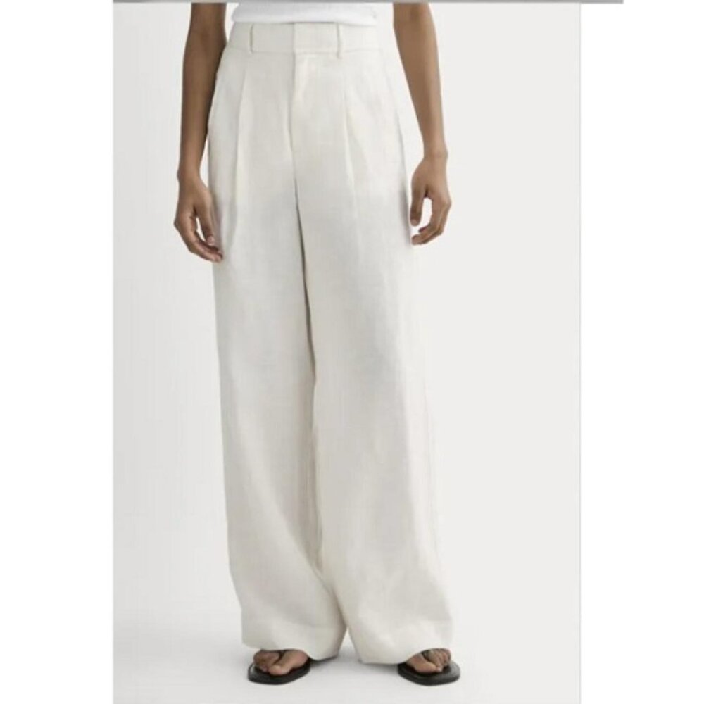 ZARA LINEN PANTS WITH DARTS in Oyster White size M